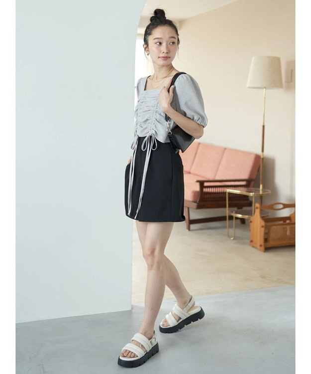 earth music&ecology ＳＥＴ２点パフスリーブブラウス＋キャミワンピース Light Gray