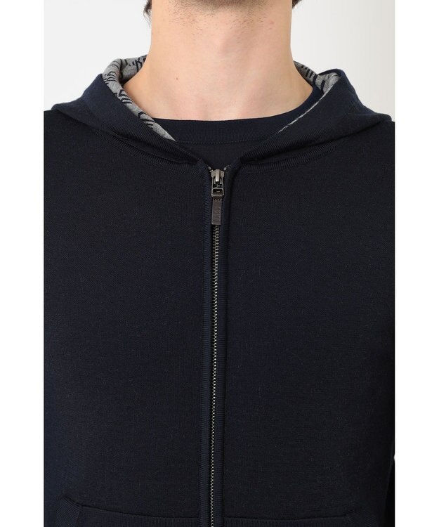 DAKS フード付きメリノウールカーディガン ネイビー