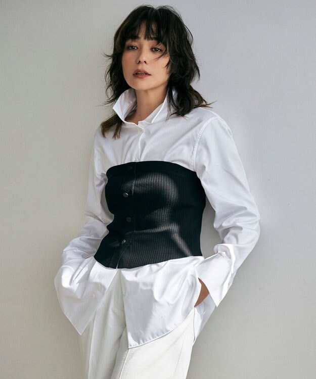 ICB 【洗える】 コットンサテンシャーティング シャツ オフホワイト系