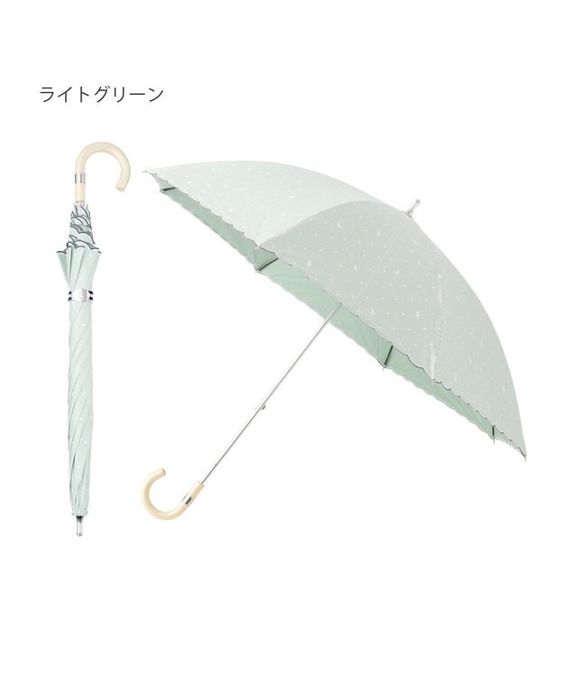 MOONBAT 【軽量】POLO RALPH LAUREN 晴雨兼用日傘 長傘 ストライプドット／遮光 遮熱 UV ライトグリーン