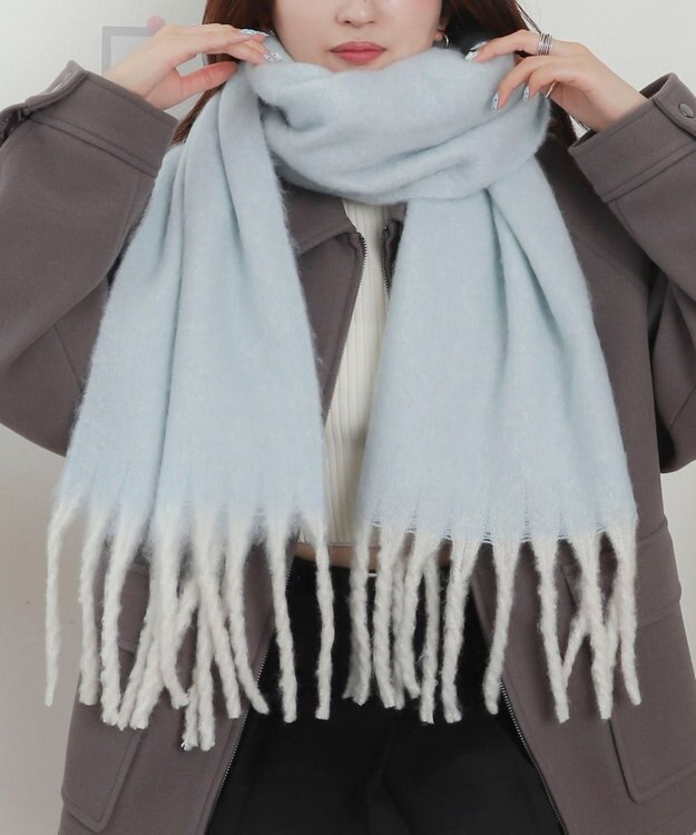 WEGO 【マフラー/ユニセックス着用】ワイドフリンジストール サックス