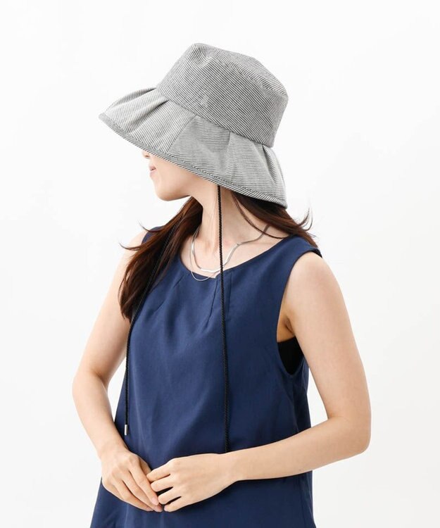 AURORA 【 LANVIN COLLECTION（ランバン コレクション） 】シルクギンガムカサブランカハット ミディアムグレー