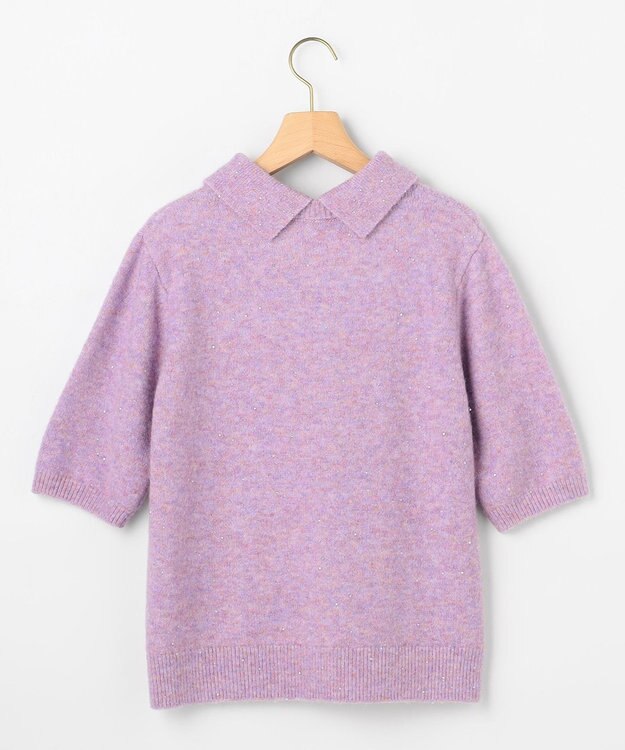 組曲 S 【加藤ローサさん着用 / 襟取り外し可】スパンコールヤーン 5分袖ニット ライラック系