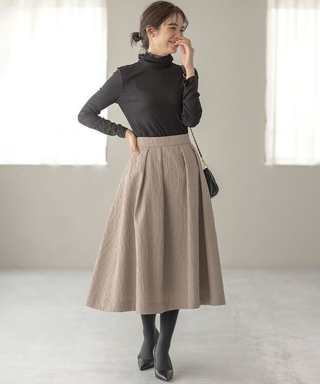 組曲 【WEB限定カラーあり】フラワーラメジャカード フレアスカート ベージュ系