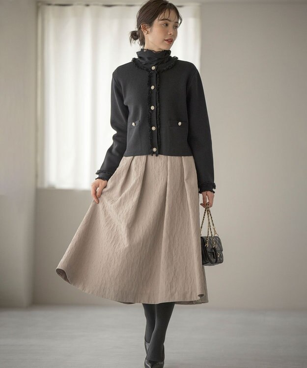 組曲 【WEB限定カラーあり】フラワーラメジャカード フレアスカート ベージュ系