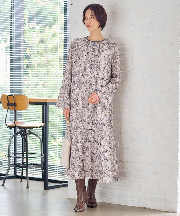 自由区 L 【洗える】バロックプリント ワンピース ローズ系5