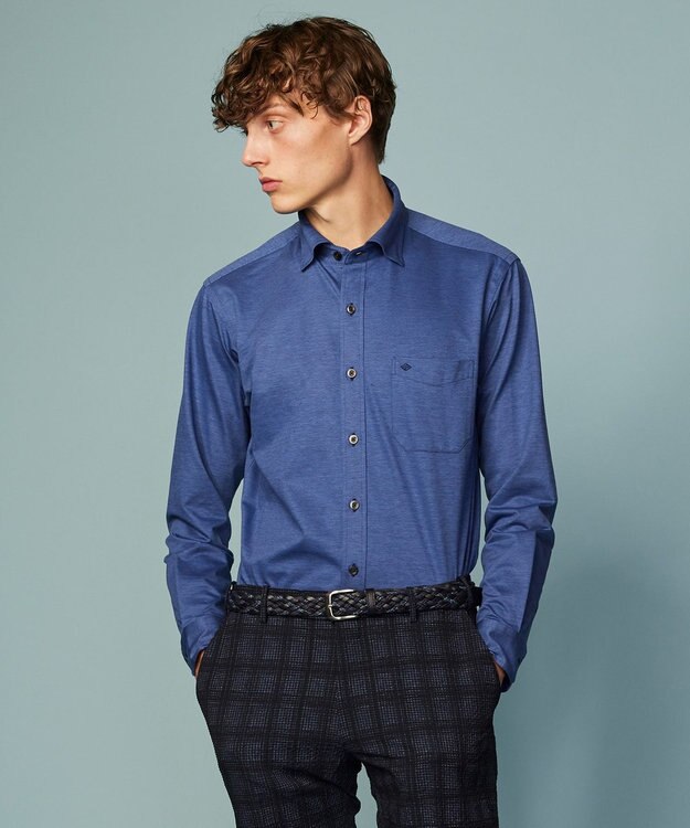 JOSEPH ABBOUD 【キングサイズ・ストレッチで快適な着心地・イージーケア】ジャージー シャツ ダルブルー系