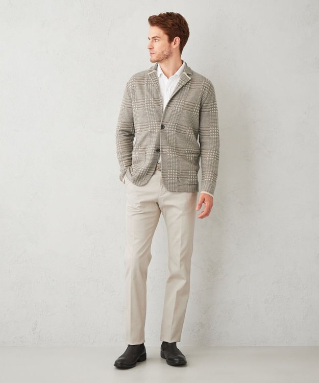 JOSEPH ABBOUD 【驚きの軽量ウール】KARLKARL チェック柄 ニットジャケット ベージュ系4