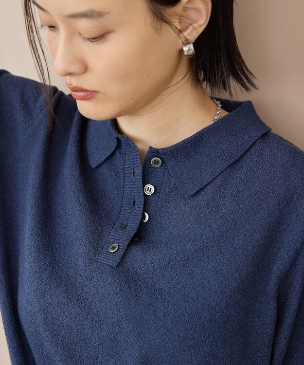 AMERICAN HOLIC ブークレ半袖ニットトップス Navy