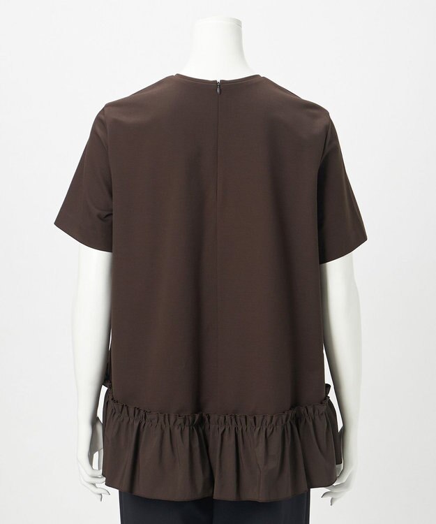 23区 L 【R(アール)】クロスフリルジャージー ランダムフリル Tシャツ ダークブラウン系