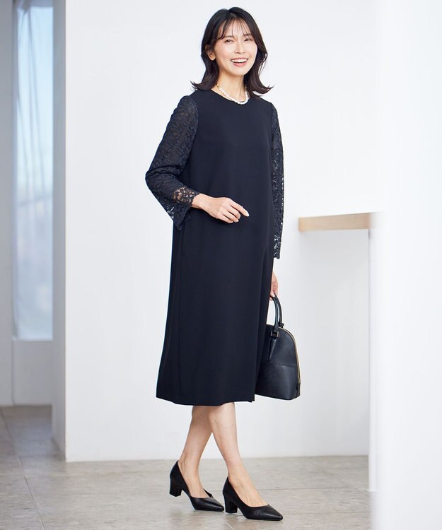 23区 【洗える】トリアセダブルジョーゼット ワンピース ブラック系