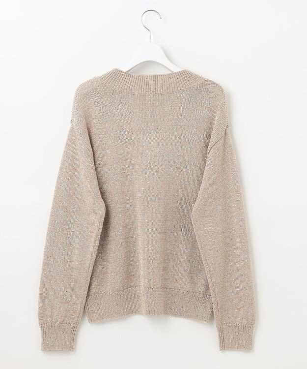 自由区 L 【洗える】スパングルニット Vネックニット ベージュ系