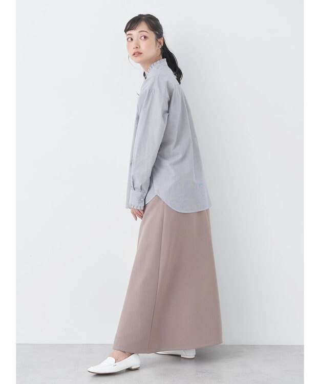 earth music&ecology スタンドフリルシャツ Stripe