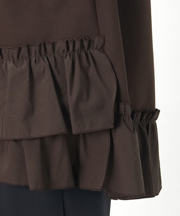 23区 L 【R(アール)】クロスフリルジャージー ランダムフリル Tシャツ ダークブラウン系