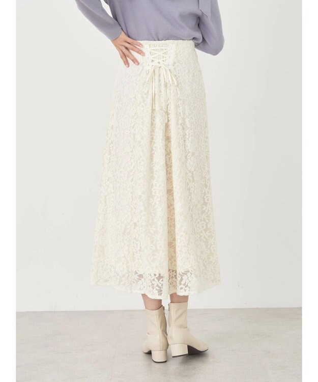 earth music&ecology モールレーススカート Ivory