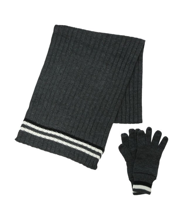Green Parks ＳＥＴ２点　ボーダーニットマフラー＋手袋 Gray