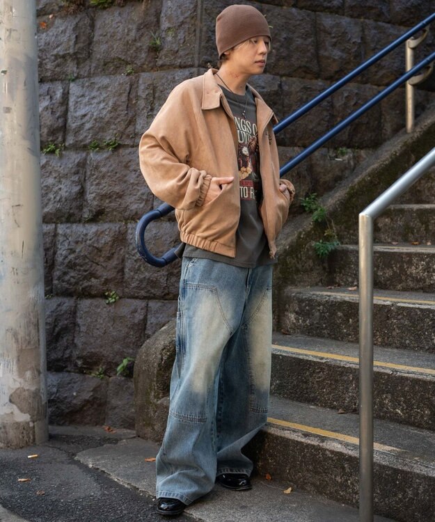 WEGO ワーカーズダブルニーデニムパンツ デニム中濃加工色