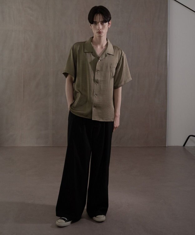 WEGO サテン刺繍シャツ（SS） カーキ