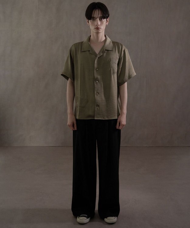 WEGO サテン刺繍シャツ（SS） カーキ