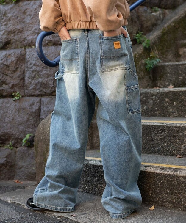 WEGO ワーカーズダブルニーデニムパンツ デニム中濃加工色