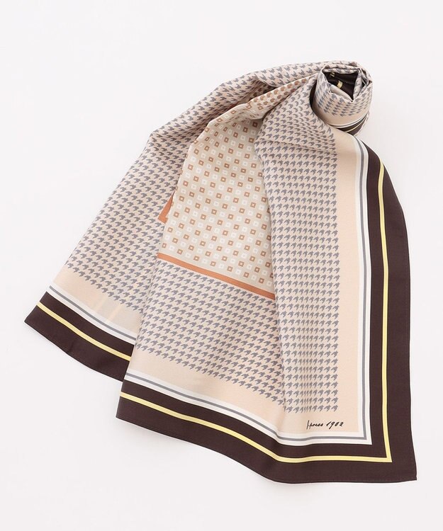 J.PRESS LADIES houndstooth スクエア スカーフ ブラウン系