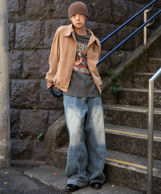 WEGO ワーカーズダブルニーデニムパンツ デニム中濃加工色