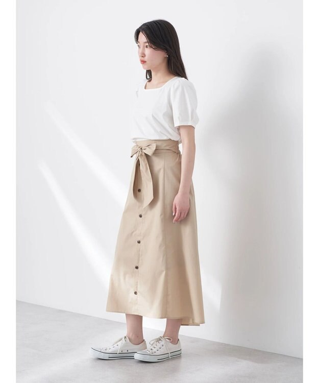 earth music&ecology ウエストリボンヘムスカート Beige