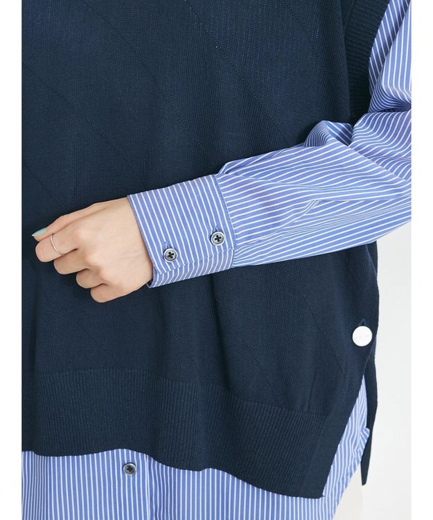 CRAFT STANDARD BOUTIQUE 【洗える】ニットベスト+バンドカラーシャツ-SET Navy