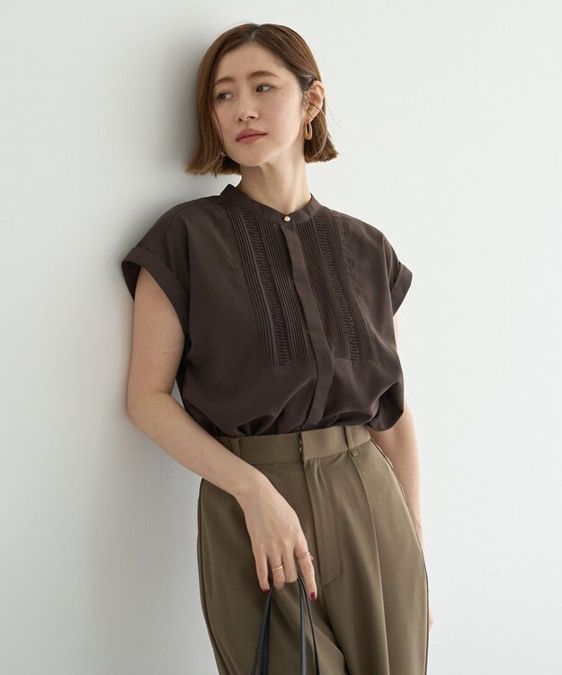 YECCA VECCA スモッキングピンタックシャツ Brown