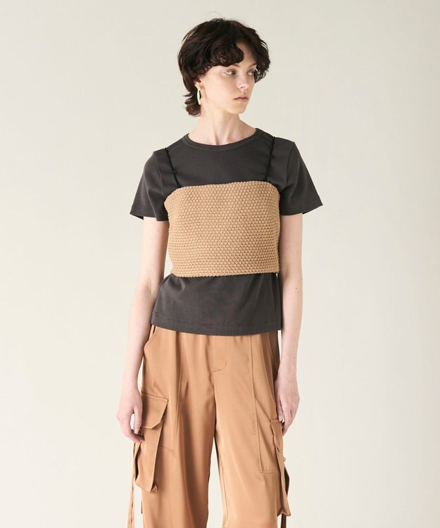 GRACE CONTINENTAL ニットライクレースビスチェ キャメル