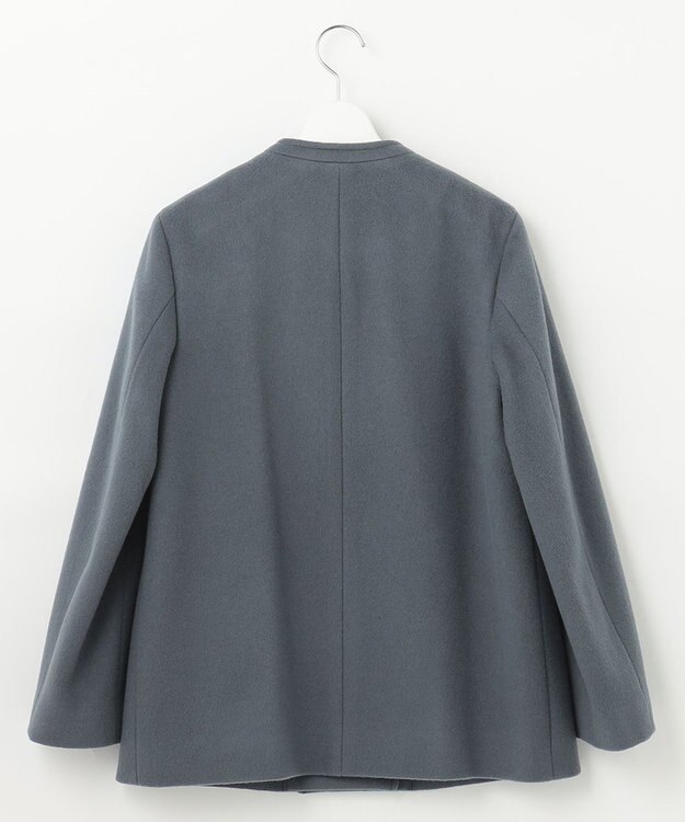 J.PRESS LADIES L ショートビーバー ノーカラーコート ダルブルー系