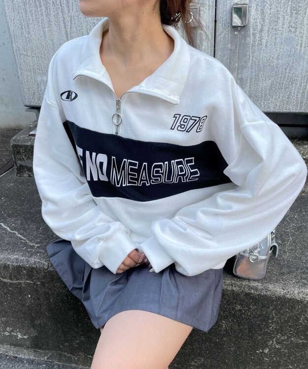 WEGO グラフィックハーフジップビッグスウェット ホワイト