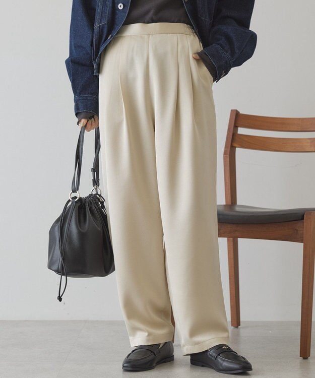 AMERICAN HOLIC 【イージーケア】サテンカーブパンツ Light Beige