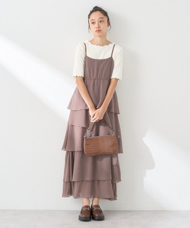 earth music&ecology アシンメトリーティアードワンピース Mocha