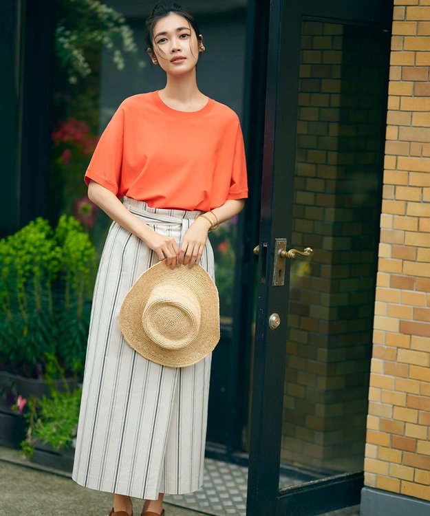 23区 【洗える】レーヨンポリエステルストレッチ ドルマン ニット オレンジ系