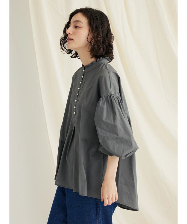 CRAFT STANDARD BOUTIQUE パールボタンピコフリルブラウス Khaki