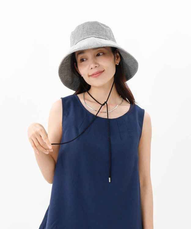 AURORA 【 LANVIN COLLECTION（ランバン コレクション） 】シルクギンガムカサブランカハット ミディアムグレー