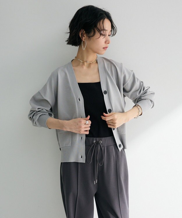 Green Parks ポケット付コンパクトカーディガン Light Gray