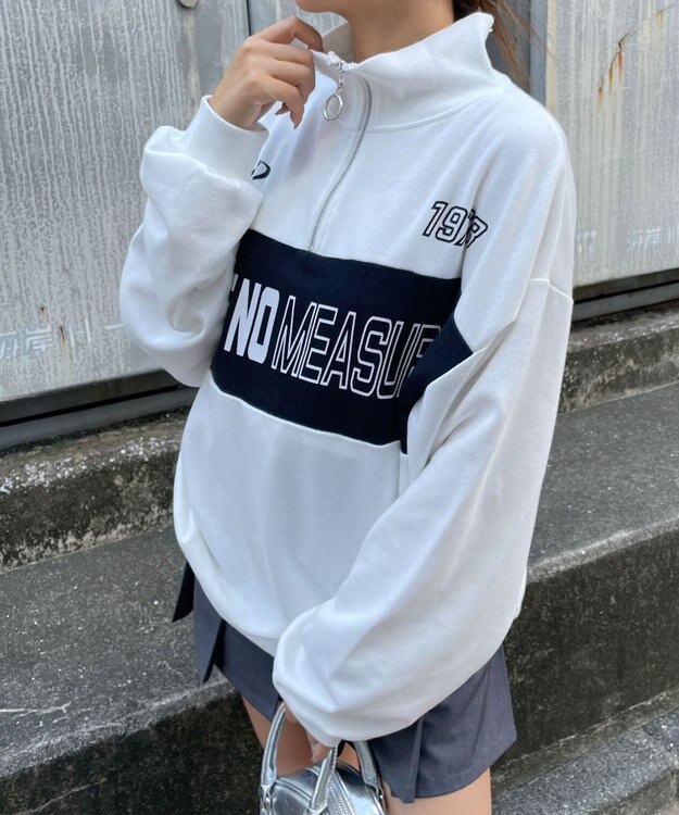 WEGO グラフィックハーフジップビッグスウェット ホワイト