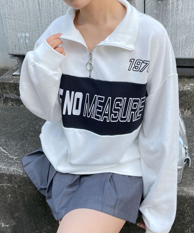 WEGO グラフィックハーフジップビッグスウェット ホワイト