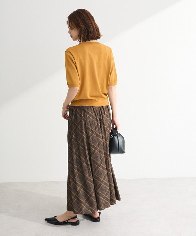 Green Parks サラフレワイドパンツ（柄） Check Brown