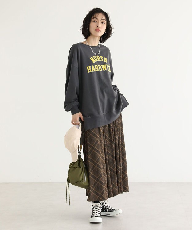 Green Parks サラフレワイドパンツ（柄） Check Brown