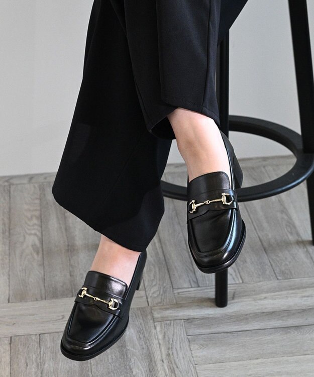 APOM イタリアンレザー ブロックヒールビットローファー45 ブラック