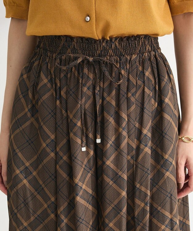 Green Parks サラフレワイドパンツ（柄） Check Brown