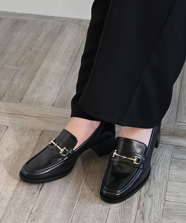 APOM イタリアンレザー ブロックヒールビットローファー45 ブラック