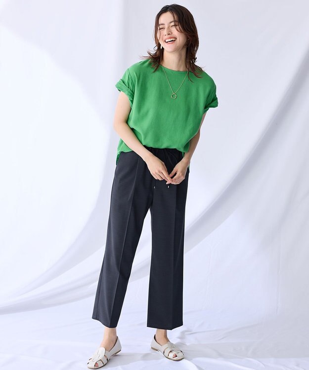 ANY 【手洗い可】ヨーロピアンリネンツイストスリーブブラウス グリーン