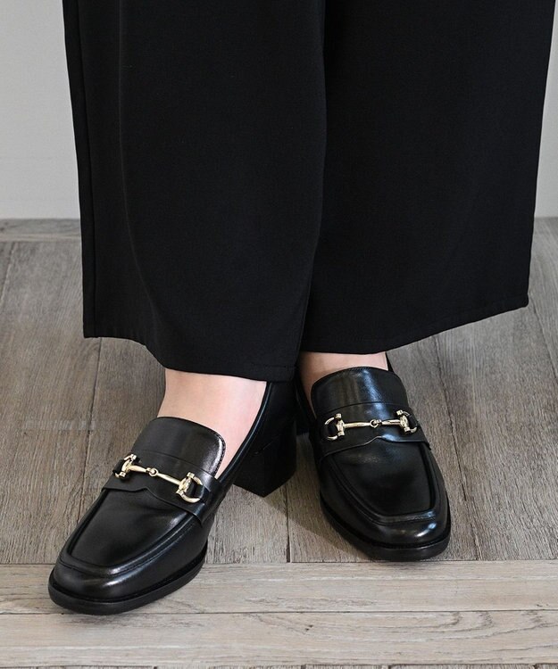 APOM イタリアンレザー ブロックヒールビットローファー45 ブラック