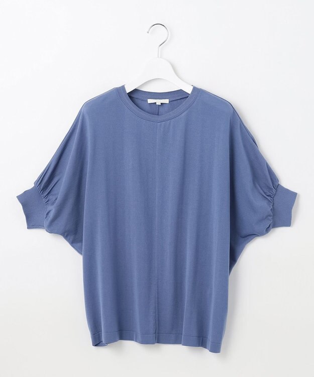 自由区 【カタログ掲載・接触冷感・UVケア・洗える】ドレーピードルマンスリーブ ニットソー ライトブルー