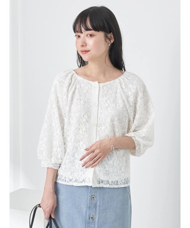 earth music&ecology フラワーレースブラウス Ivory