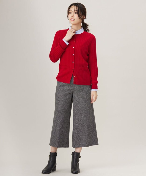 J.PRESS LADIES 【洗える】KNIT BASIC クルーネック カーディガン レッド系